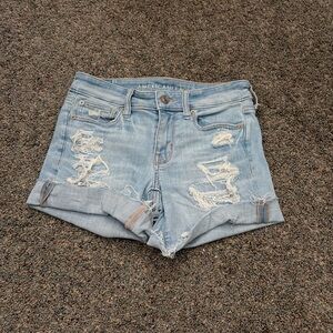 American Eagle Outfitters Women's Distressed Blue Jean Shorts